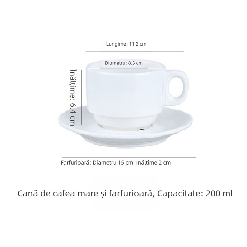 Set simplu alb din ceramică: ceașcă de cafea și farfurie, potrivit pentru cafenele, birouri, hoteluri și restaurante