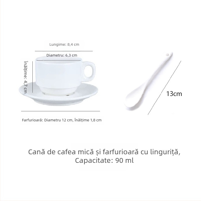 Set simplu alb din ceramică: ceașcă de cafea și farfurie, potrivit pentru cafenele, birouri, hoteluri și restaurante