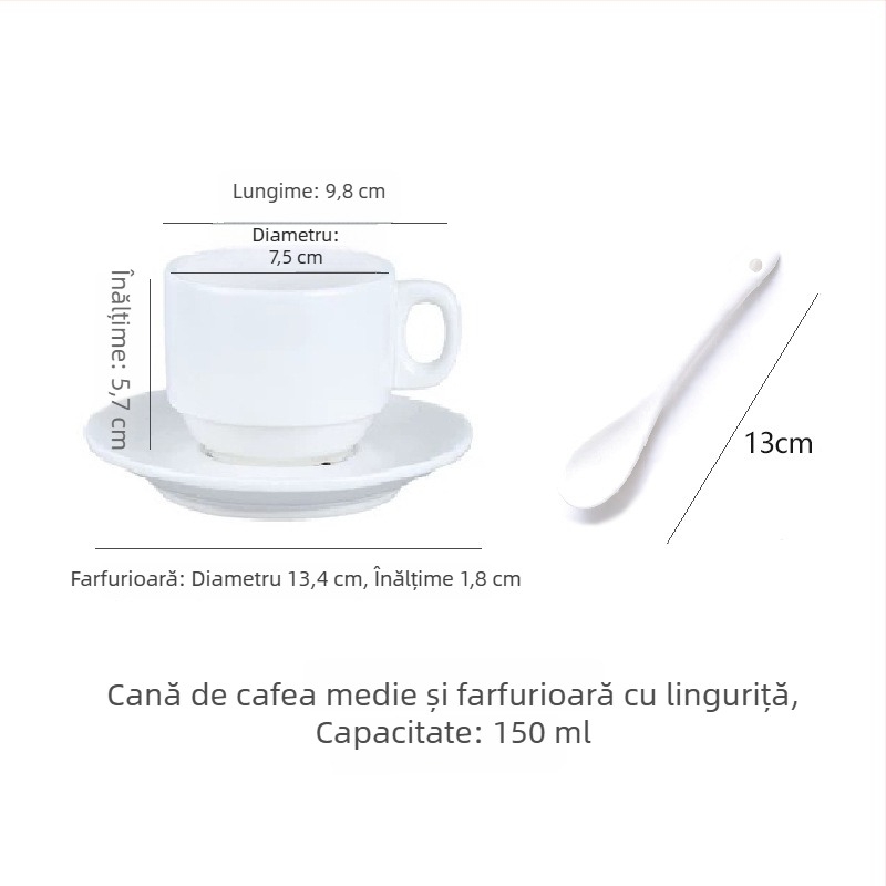 Set simplu alb din ceramică: ceașcă de cafea și farfurie, potrivit pentru cafenele, birouri, hoteluri și restaurante