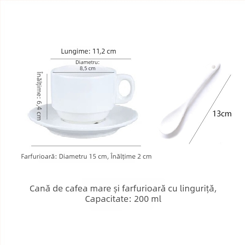 Set simplu alb din ceramică: ceașcă de cafea și farfurie, potrivit pentru cafenele, birouri, hoteluri și restaurante