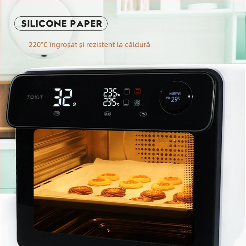 Hârtie de copt cu acoperire din silicon și folie de aluminiu, calitate alimentară, pentru cuptor și friteuză cu aer casnic