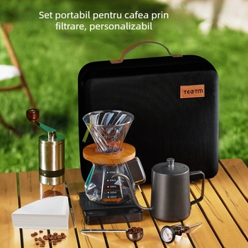 Set cafea pentru camping în aer liber, portabil, cu râșniță manuală și cutie de depozitare