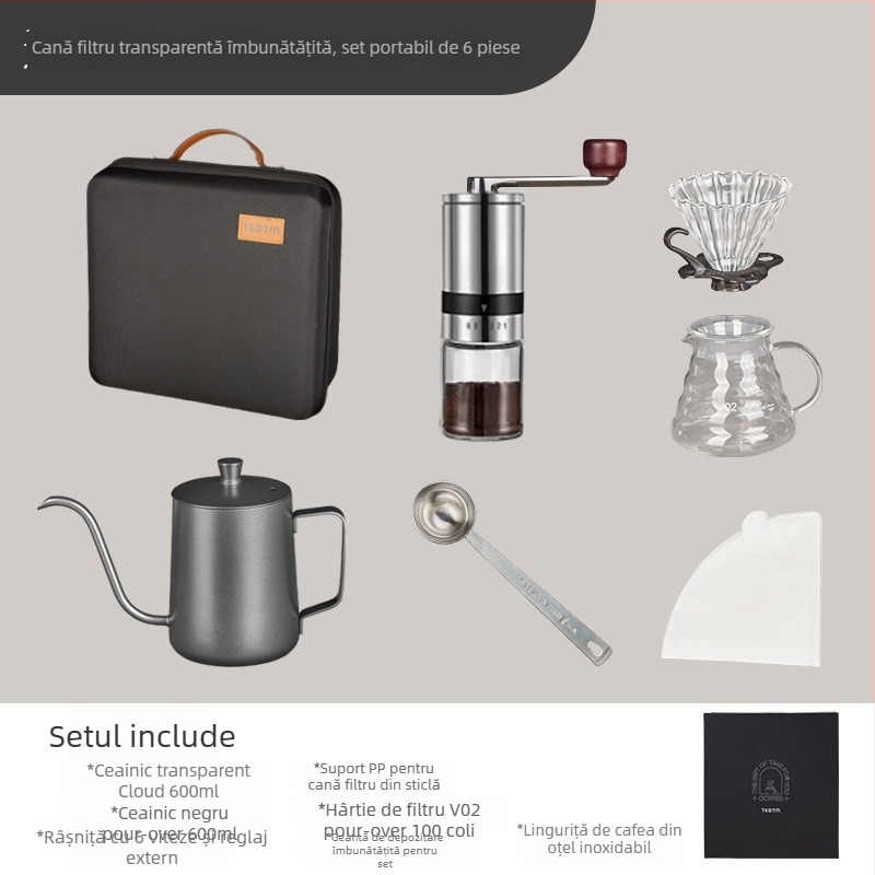 Set cafea pentru camping în aer liber, portabil, cu râșniță manuală și cutie de depozitare