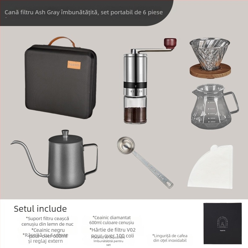 Set cafea pentru camping în aer liber, portabil, cu râșniță manuală și cutie de depozitare