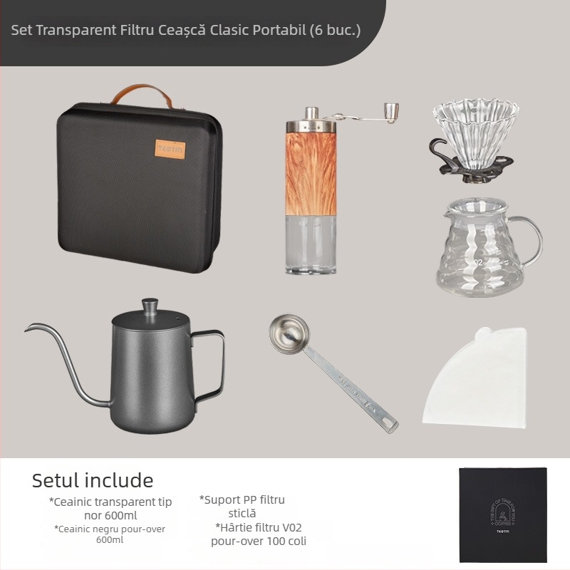 Set cafea pentru camping în aer liber, portabil, cu râșniță manuală și cutie de depozitare