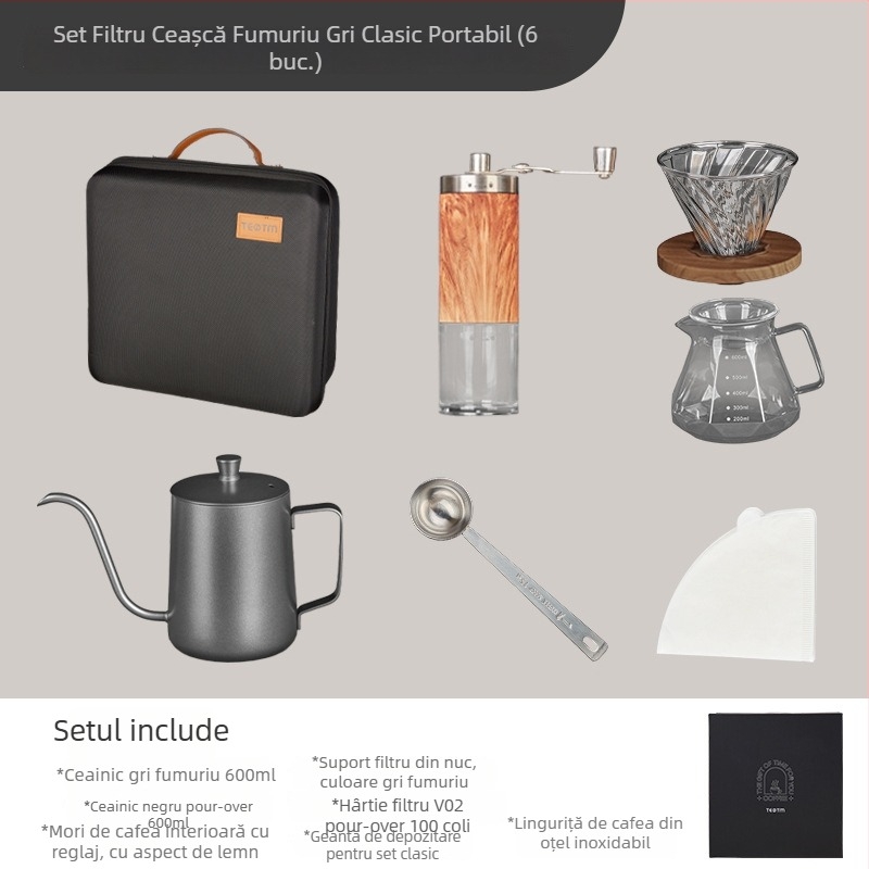 Set cafea pentru camping în aer liber, portabil, cu râșniță manuală și cutie de depozitare
