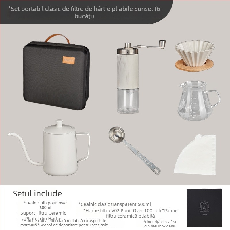 Set cafea pentru camping în aer liber, portabil, cu râșniță manuală și cutie de depozitare