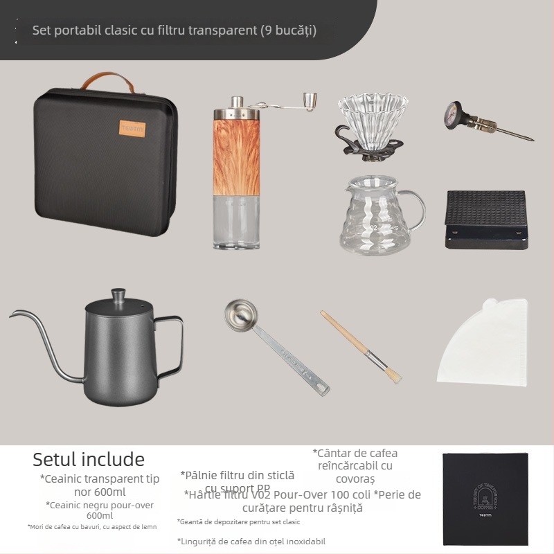 Set cafea pentru camping în aer liber, portabil, cu râșniță manuală și cutie de depozitare