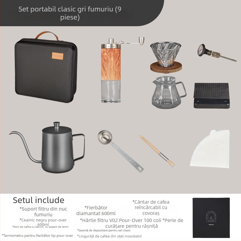 Set cafea pentru camping în aer liber, portabil, cu râșniță manuală și cutie de depozitare