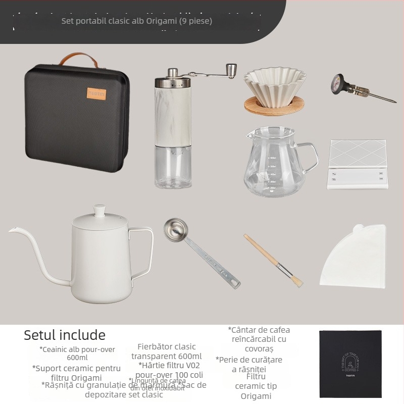 Set cafea pentru camping în aer liber, portabil, cu râșniță manuală și cutie de depozitare