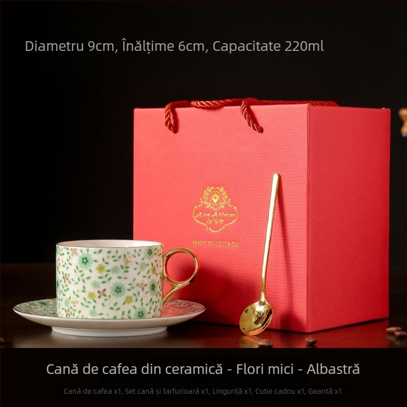 Set de ceașcă și farfurioară pentru cafea, emailată, în stil nordic retro, design rafinat