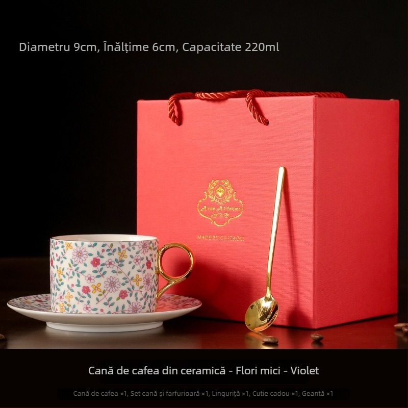 Set de ceașcă și farfurioară pentru cafea, emailată, în stil nordic retro, design rafinat