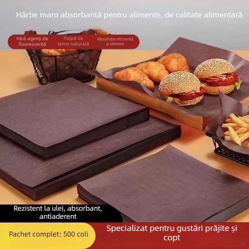 Hârtie maro groasă pentru absorbția uleiului, suport pentru alimente, potrivită pentru grătar și gustări prăjite