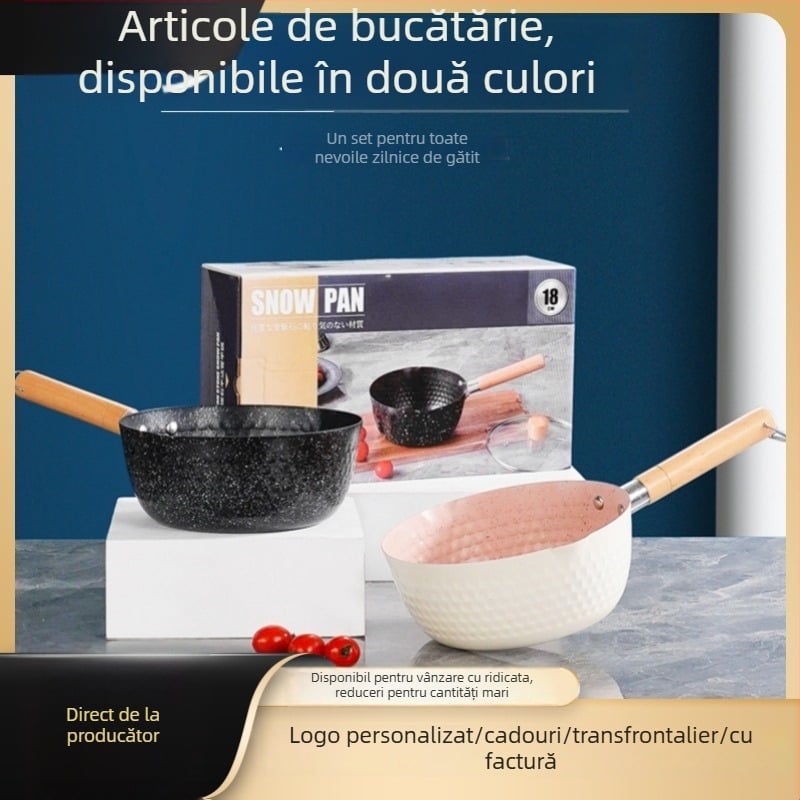 Tigaie japoneză cu piatră Maifan, antiaderentă, pentru uz casnic — vas pentru hrana bebelușilor, vas pentru tăiței, vas pentru lapte și mic vas pentru supă, compatibil cu inducția