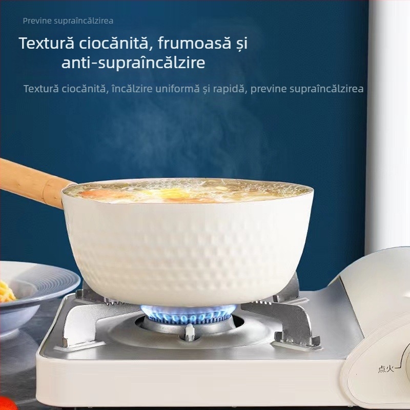Tigaie japoneză cu piatră Maifan, antiaderentă, pentru uz casnic — vas pentru hrana bebelușilor, vas pentru tăiței, vas pentru lapte și mic vas pentru supă, compatibil cu inducția