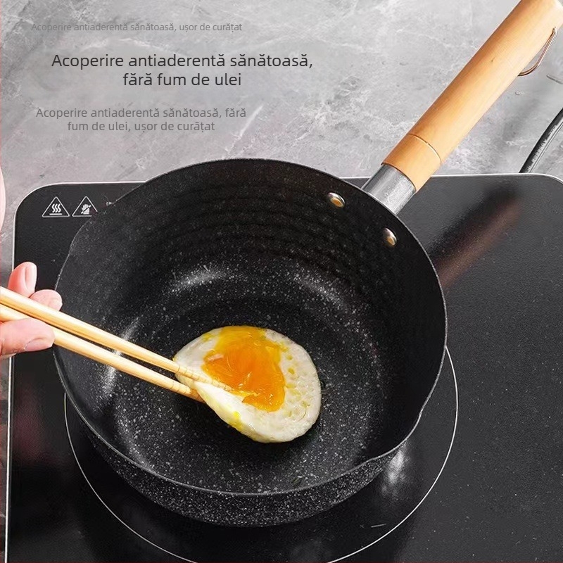 Tigaie japoneză cu piatră Maifan, antiaderentă, pentru uz casnic — vas pentru hrana bebelușilor, vas pentru tăiței, vas pentru lapte și mic vas pentru supă, compatibil cu inducția