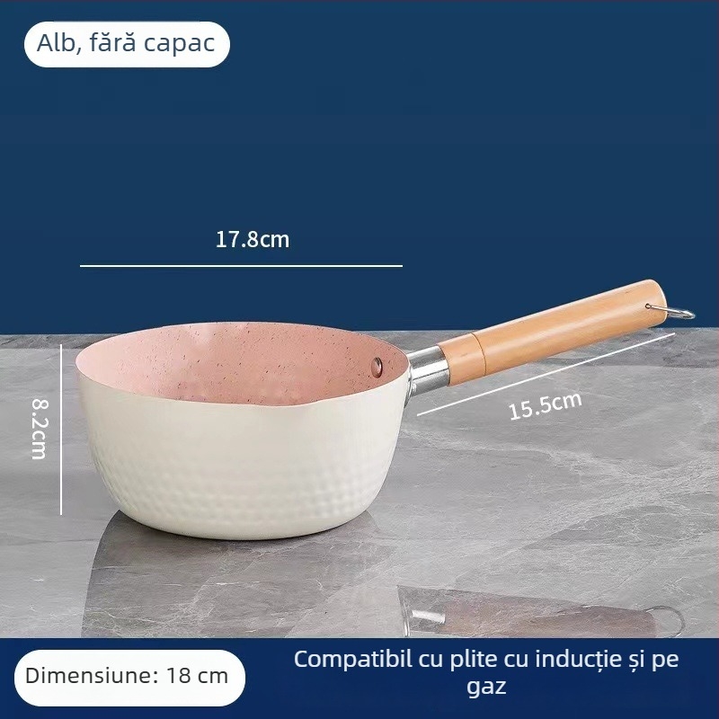 Tigaie japoneză cu piatră Maifan, antiaderentă, pentru uz casnic — vas pentru hrana bebelușilor, vas pentru tăiței, vas pentru lapte și mic vas pentru supă, compatibil cu inducția