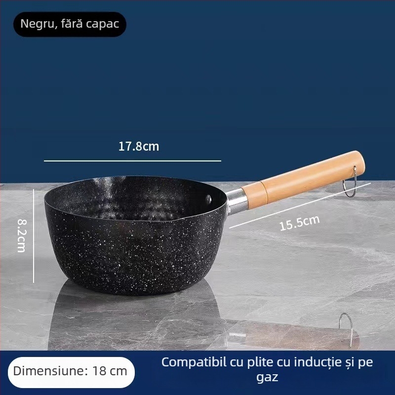 Tigaie japoneză cu piatră Maifan, antiaderentă, pentru uz casnic — vas pentru hrana bebelușilor, vas pentru tăiței, vas pentru lapte și mic vas pentru supă, compatibil cu inducția