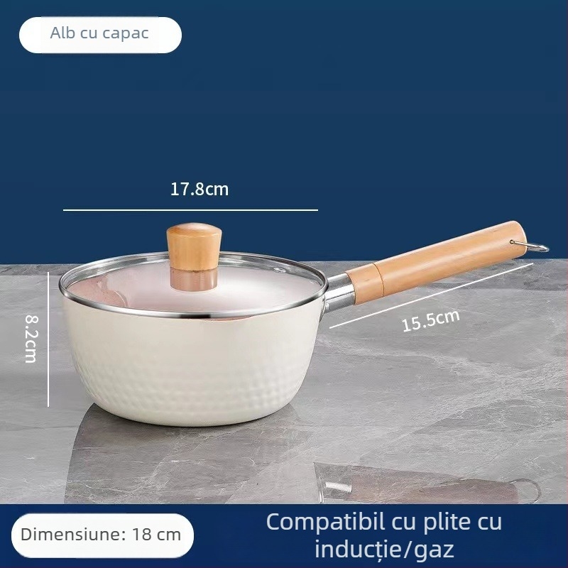 Tigaie japoneză cu piatră Maifan, antiaderentă, pentru uz casnic — vas pentru hrana bebelușilor, vas pentru tăiței, vas pentru lapte și mic vas pentru supă, compatibil cu inducția