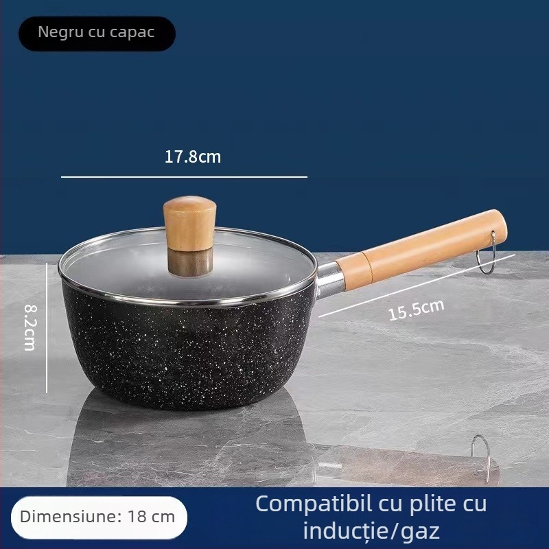 Tigaie japoneză cu piatră Maifan, antiaderentă, pentru uz casnic — vas pentru hrana bebelușilor, vas pentru tăiței, vas pentru lapte și mic vas pentru supă, compatibil cu inducția