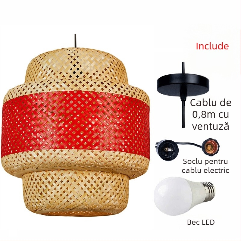 Felinar de bambus, lucrat manual – abajur rotund pentru lampă, stil antic Chinezesc, decor pentru ceainerie și restaurant