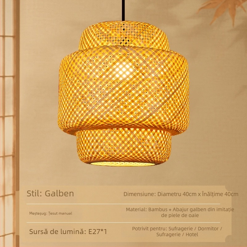 Felinar de bambus, lucrat manual – abajur rotund pentru lampă, stil antic Chinezesc, decor pentru ceainerie și restaurant