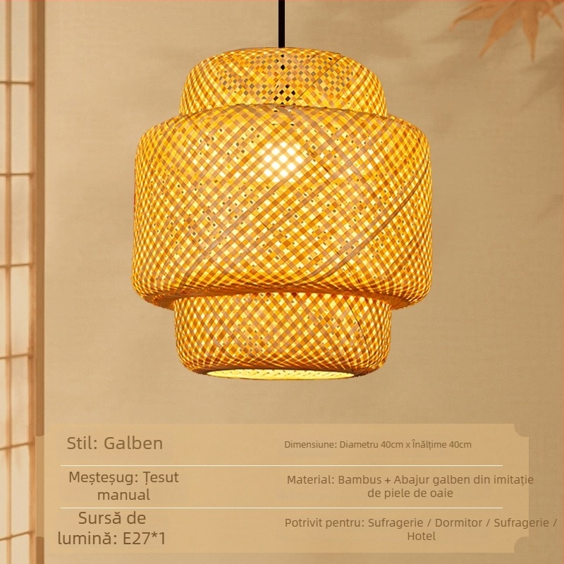 Felinar de bambus, lucrat manual – abajur rotund pentru lampă, stil antic Chinezesc, decor pentru ceainerie și restaurant