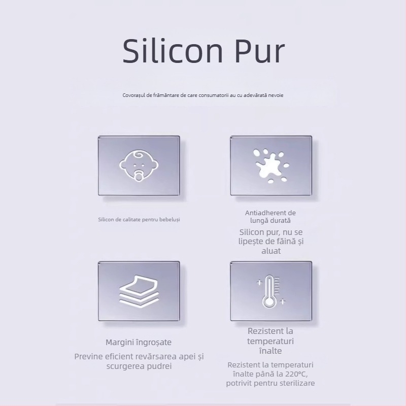Covoraș de aluat din silicon alimentar, mărit și îngroșat, antiaderent, anti-vărsare, suprafață de întins aluatul în bucătărie