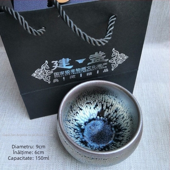 Ceașcă de ceai Jianyao autentică cu un bol mare Jian Kiln, ceramică lucrată manual cu glazură de picături de ulei