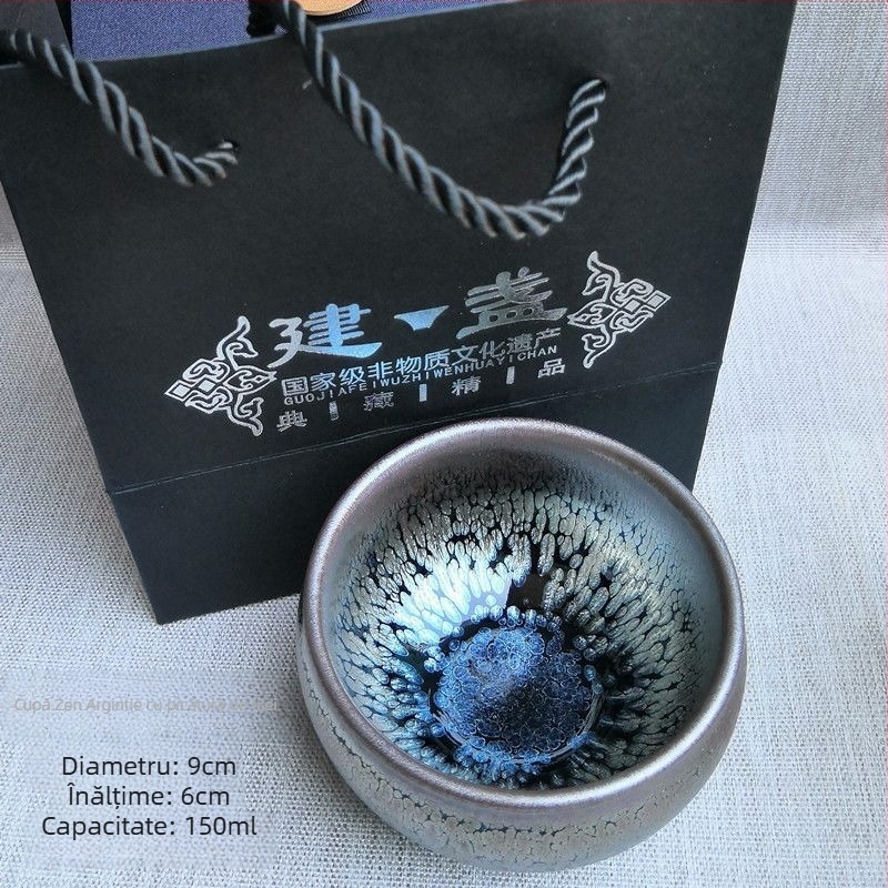 Ceașcă de ceai Jianyao autentică cu un bol mare Jian Kiln, ceramică lucrată manual cu glazură de picături de ulei