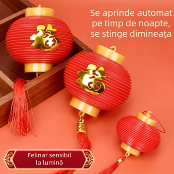 Lanterne roșie cu senzor de lumină, fără cablu, decor de Anul Nou, felinar cu binecuvântare, lampă cu baterii, cadou festiv
