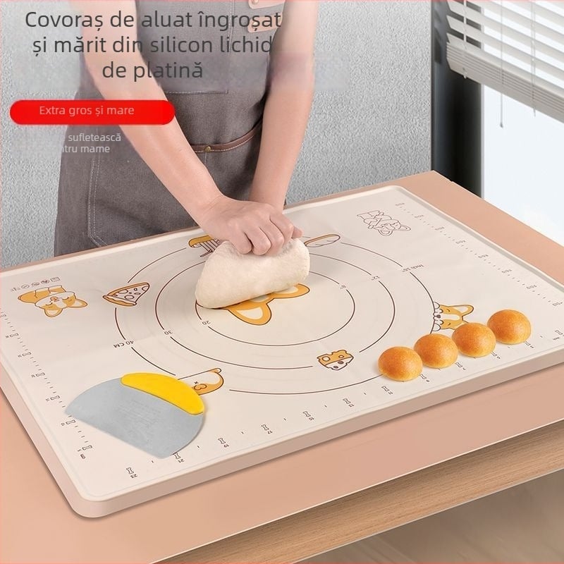 Covoraș de aluat din silicon, gros, pentru bucătărie, suprafață antiaderentă pentru frământat, întins și coacere