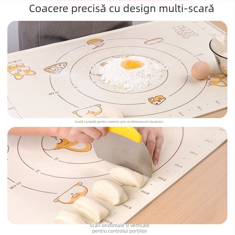 Covoraș de aluat din silicon, gros, pentru bucătărie, suprafață antiaderentă pentru frământat, întins și coacere