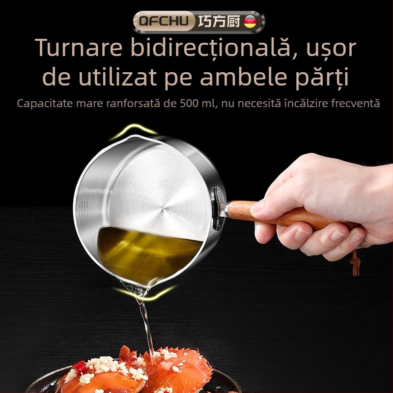 Oală mică din oțel inoxidabil 316 pentru ulei – vas de bucătărie compact pentru turnarea uleiului fierbinte