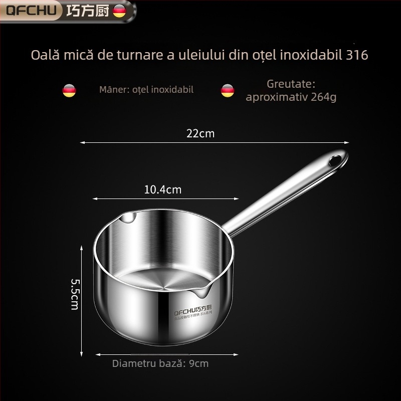 Oală mică din oțel inoxidabil 316 pentru ulei – vas de bucătărie compact pentru turnarea uleiului fierbinte