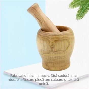 Moară de usturoi din lemn pentru uz casnic, design clasic, dispozitiv multifuncțional pentru usturoi și plante aromatice: presă de usturoi, zdrobitor, râșniță și curățător de usturoi.