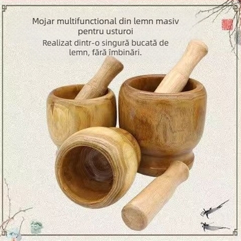 Moară de usturoi din lemn pentru uz casnic, design clasic, dispozitiv multifuncțional pentru usturoi și plante aromatice: presă de usturoi, zdrobitor, râșniță și curățător de usturoi.