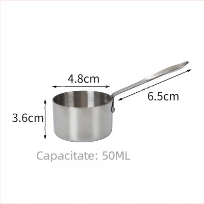 Set mini de vase din oțel inoxidabil: oală pentru lapte, oală pentru sos, oală pentru unt, oală pentru zahăr, placă de fier pentru gătit, piese suplimentare de bucătărie, cupe și linguri de măsură.