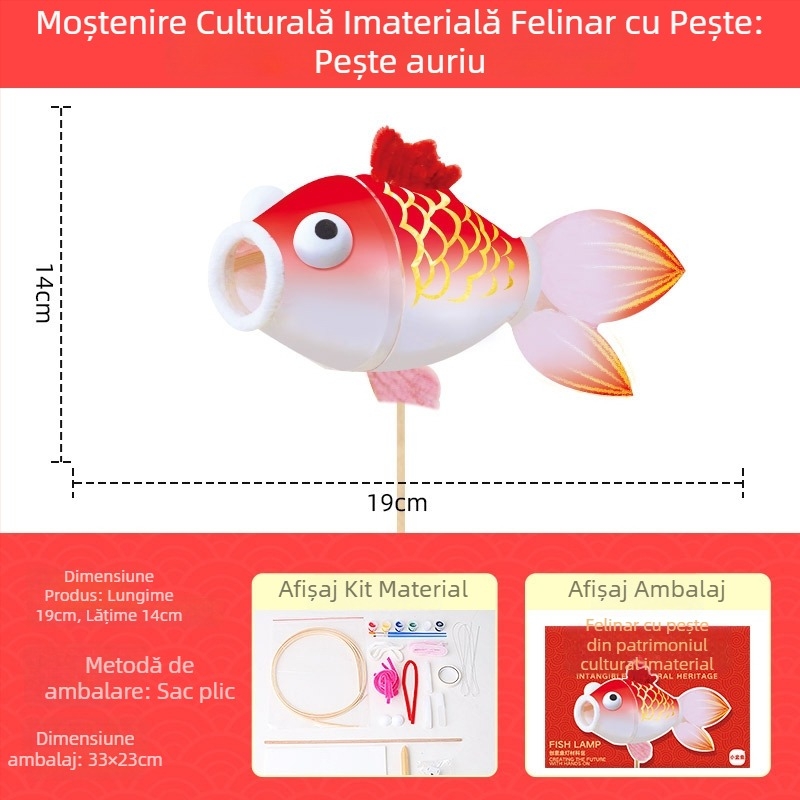 Mr. Toy Kit DIY pentru lanternă din hârtie cu temă pește – materiale pentru realizare manuală, lanternă portabilă pentru Festivalul de Primăvară