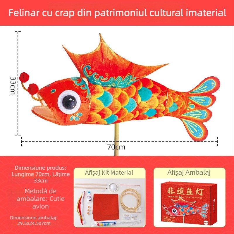 Mr. Toy Kit DIY pentru lanternă din hârtie cu temă pește – materiale pentru realizare manuală, lanternă portabilă pentru Festivalul de Primăvară
