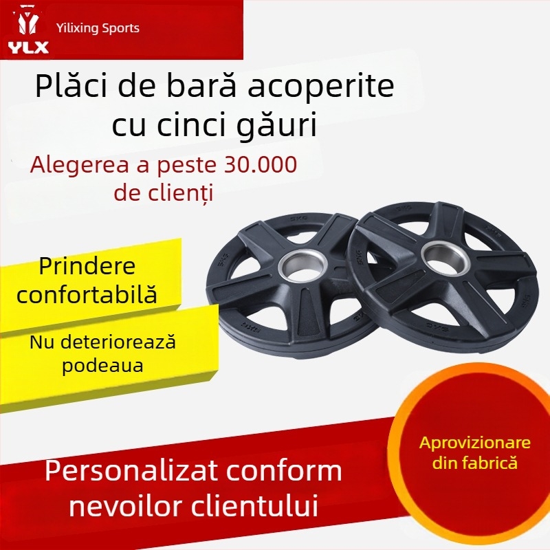Discuri pentru haltere cu acoperire din cauciuc, cu cinci găuri și mâner de prindere, pentru sală, pentru bărbați și femei