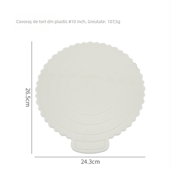 Covoraș alb pentru tort din ABS plastic, gros, circular de 10 inci, lavabil și reutilizabil.