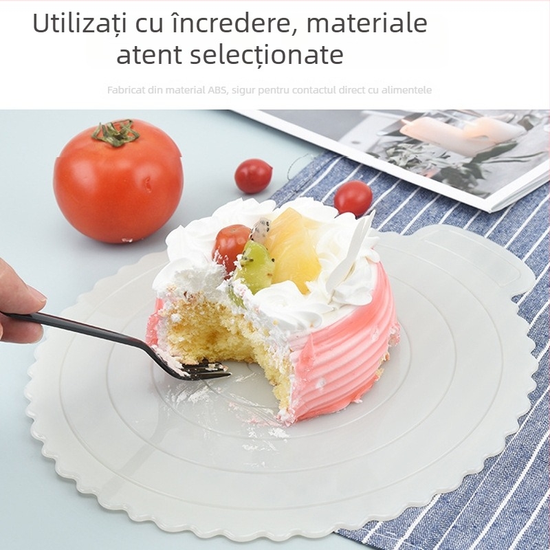 Covoraș alb pentru tort din ABS plastic, gros, circular de 10 inci, lavabil și reutilizabil.