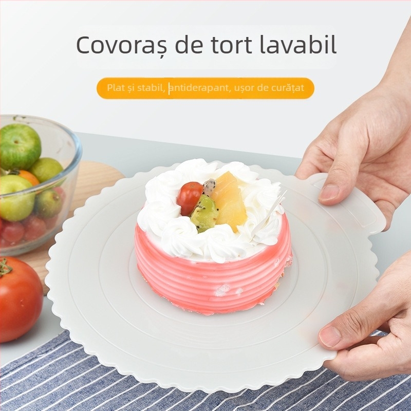 Covoraș alb pentru tort din ABS plastic, gros, circular de 10 inci, lavabil și reutilizabil.