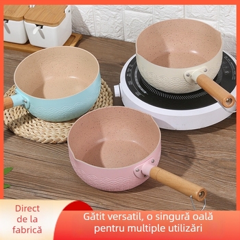 Tigaie japoneză cu textură ciocănită și piatră Maifan, vas din aluminiu antiaderent pentru lapte, potrivit pentru hrana bebelușilor, paste și supe, cu capac
