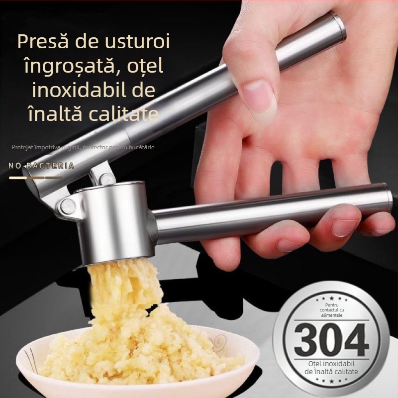 Presa de usturoi din oțel inoxidabil 304, mâner extins, instrument pentru pastă de usturoi, uz casnic