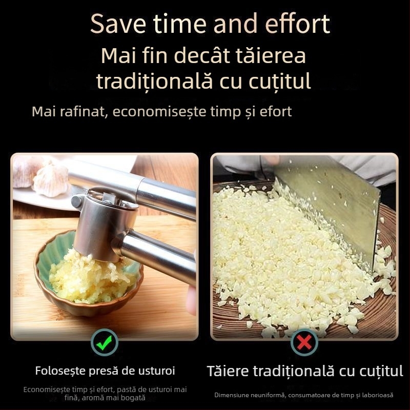 Presa de usturoi din oțel inoxidabil 304, mâner extins, instrument pentru pastă de usturoi, uz casnic