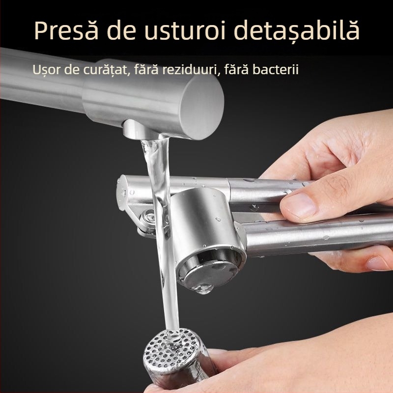 Presa de usturoi din oțel inoxidabil 304, mâner extins, instrument pentru pastă de usturoi, uz casnic