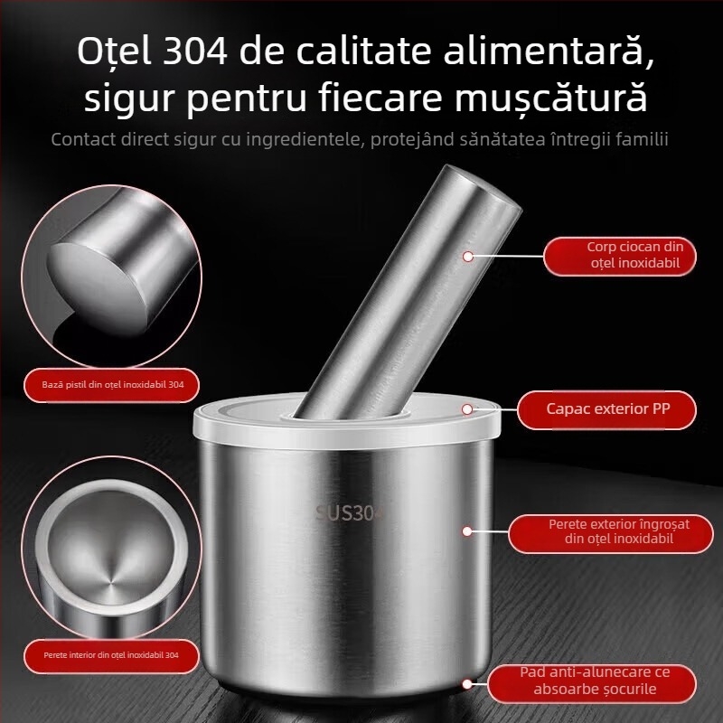 Mojar pentru usturoi din oțel inoxidabil 304, manual, pentru uz casnic