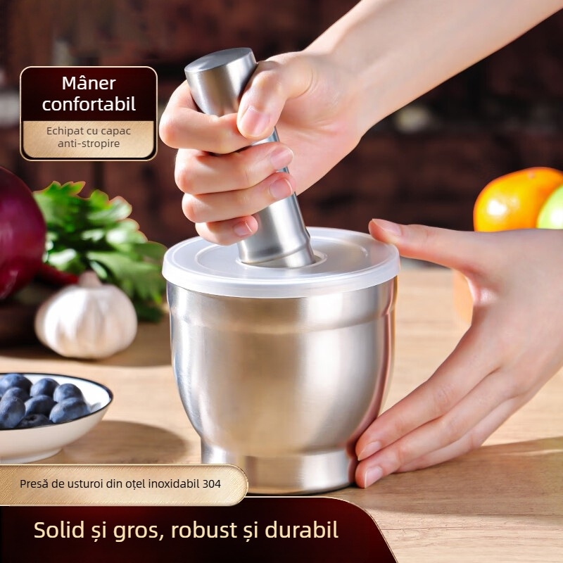 Mojar pentru usturoi din oțel inoxidabil 304, manual, pentru uz casnic